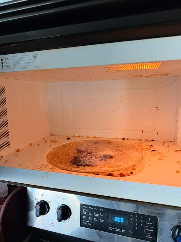 Microwave interior before cleaning
